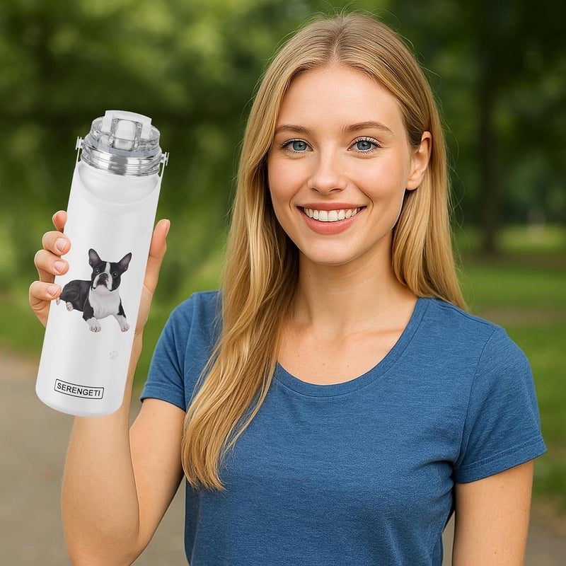 ES Pets SERENGETI 24 Oz Water Bottle Stainless Steel with Spill Proof Lid - Double walled Vacuum Insulated water flask - Realistic 3D Print of your favorite dog (Boston Terrier) - Image 3